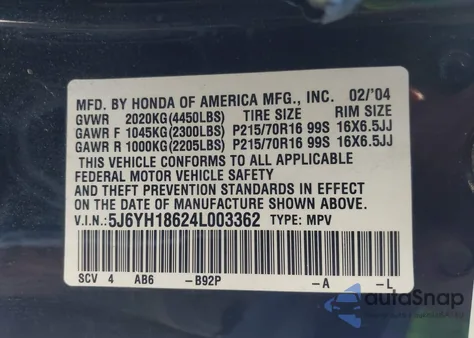 2004 Honda Element Ex z USA, uszkodzony, nr VIN 5J6YH18624L003362